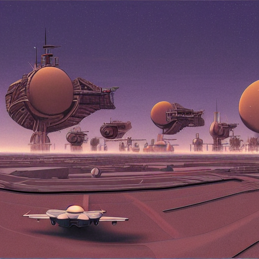 Industrial Spaceport On A Vast Desert Planet With Ships Taki...