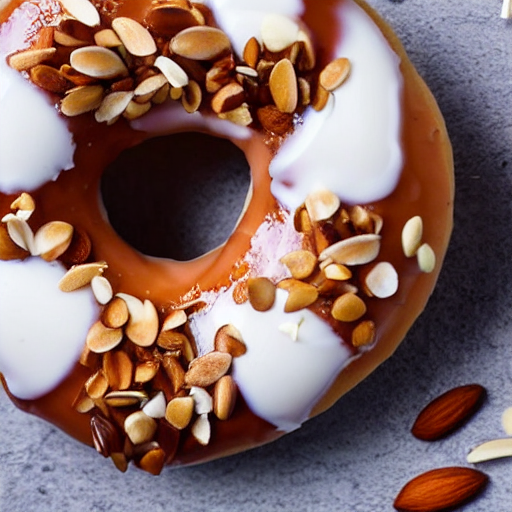 Delicious Donut Glazed With White Chocolate, Almonds And Coc...