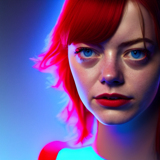 Photoreal Close Portrait Of A Teenage Emma Stone In Red Futu...