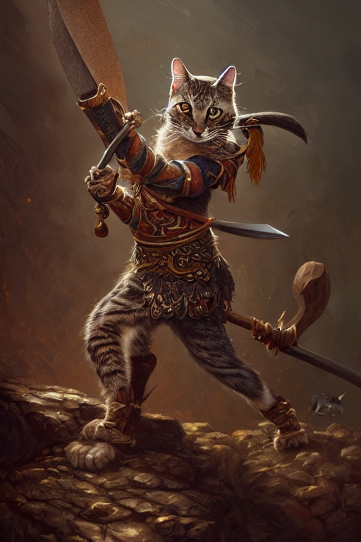 A Anthropomorphic Cat Warrior, Holding A Axe, Diffuse Lighti...