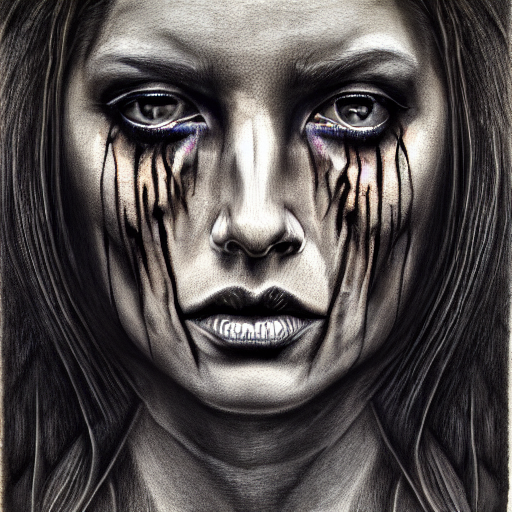 Painted Closeup Portrait Of Intense Woman, Fierce, Fantasy,...