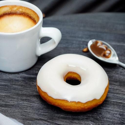 Delicious Donut Glazed With White Chocolate, A Cup Of Coffee