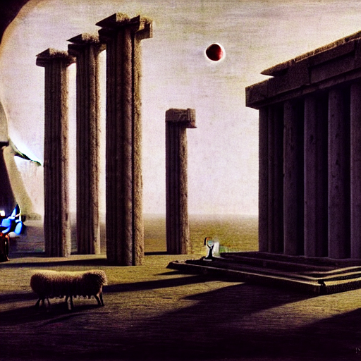 The Temple Of Spiders, Brutalist Architecture. Sheep, There... — Stable Diffusion AI Prompt: the temple of spiders, brutalist architecture. sheep, there is a sacrifice, the...