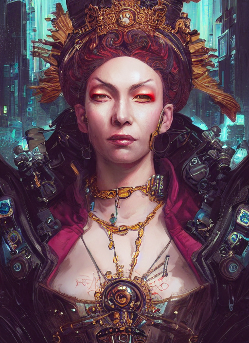 Rococo Cyberpunk Empress, Highly Detailed, Portrait, Digital...