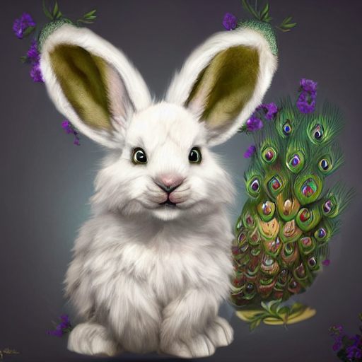 Cute Fluffy White Baby Lop Eared Bunny Rabbit, Wolf, Lynx Hy...