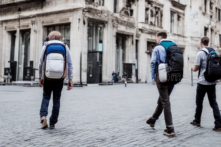 Generic Modern Day Photo Of White Men Wearing Backpacks Stoc...
