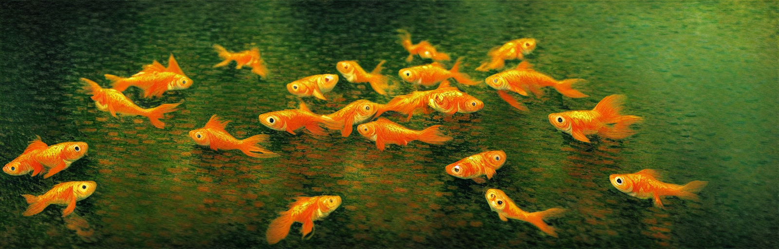 A Small Pond Of Many Small Goldfish, Studio Lighting, Golden...