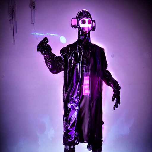 Mysterious Figure Wearing A Synthwave Punk Cyber Cybernetic...