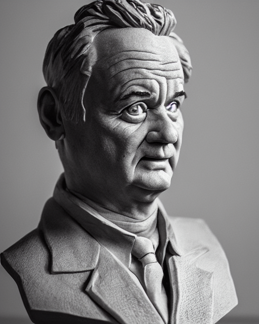 A Clay Sculpture Bust Of Bill Murray, Intricate Details, Pho...