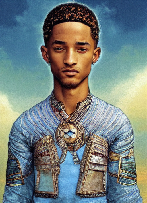 Jaden Smith Symmetrical Close - Up Portrait As Ancient Egypt... — Stable Diffusion AI Prompt: jaden smith symmetrical close - up portrait as ancient egyptian, front view, whi...