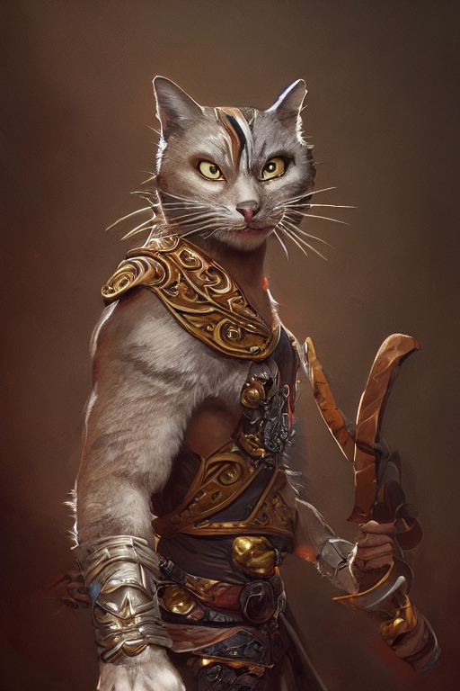 A Anthropomorphic Cat Warrior, Diffuse Lighting, Intricate,...