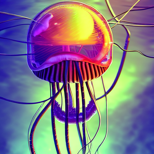 A Cyborg Jellyfish Swimming In A Vast Ocean, Wire Cable Tent...