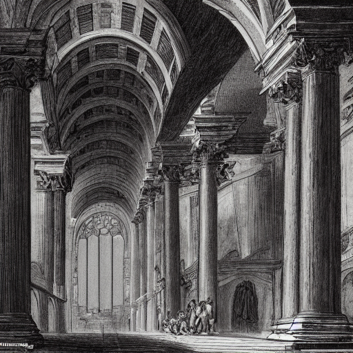 A Cavernous, Subterranean Drawing Of The Interior Of A Churc...