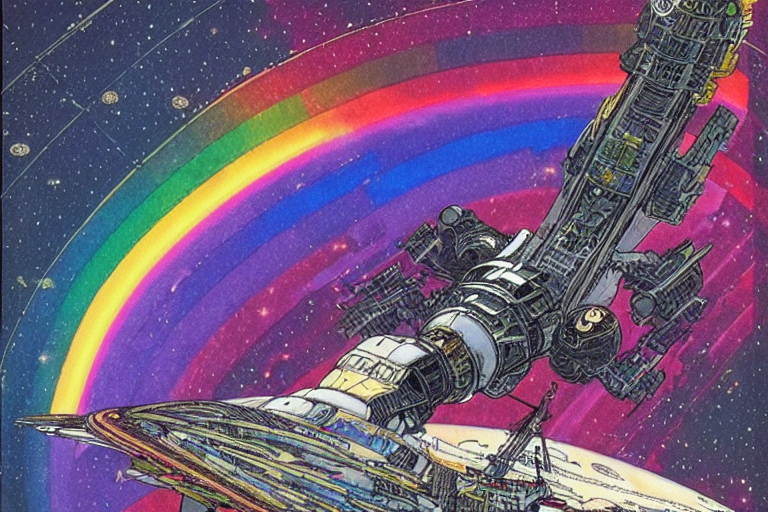 A Gay Trans Rainbow Pride Single Lone Cyberpunk Spaceship Em...