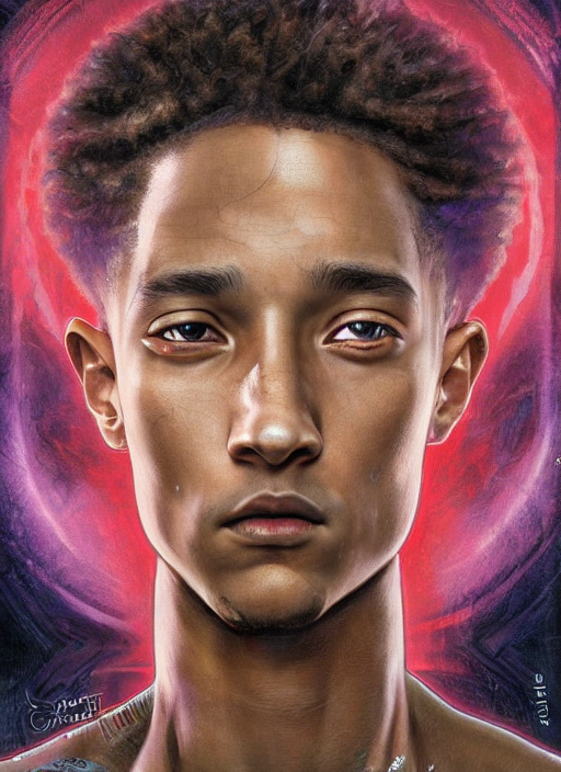 Jaden Smith Closeup Symmetric Portrait, Front View, Highly D... — Stable Diffusion AI Prompt: jaden smith closeup symmetric portrait, front view, highly detailed, sharp focus...