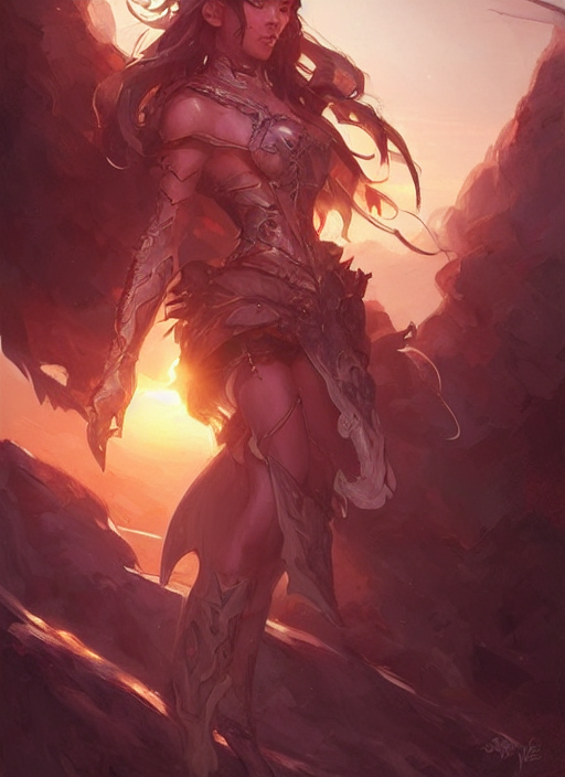 Sunset, Art By Artgerm And Greg Rutkowski And Magali Villene...