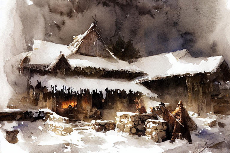 Abstract Watercolor Painting Of Hedonic Scandinavian King Ho...