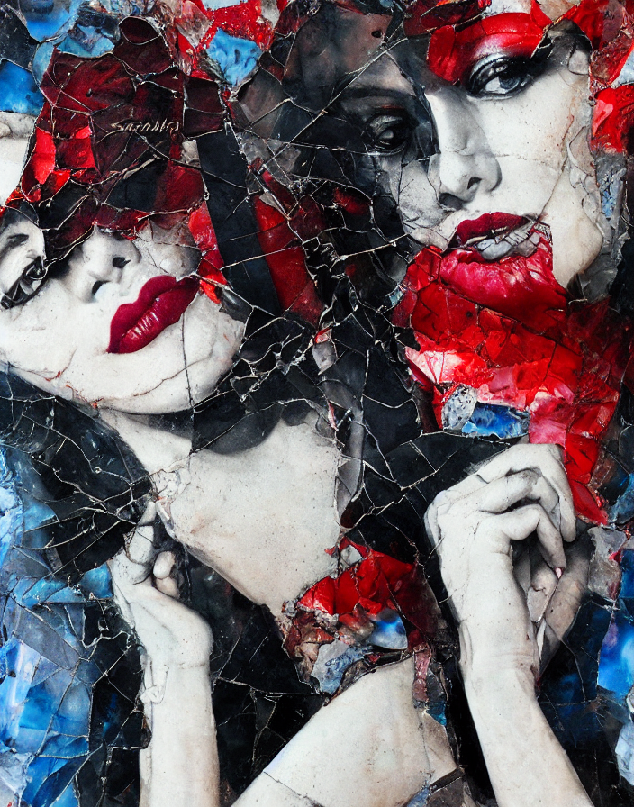 Languid Temptation. Mixed Media Collage With Shattered Glass...