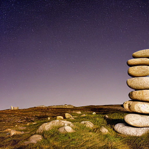 Photograph Of A Stone Cairn In Scotland, Starry Night, Leica...