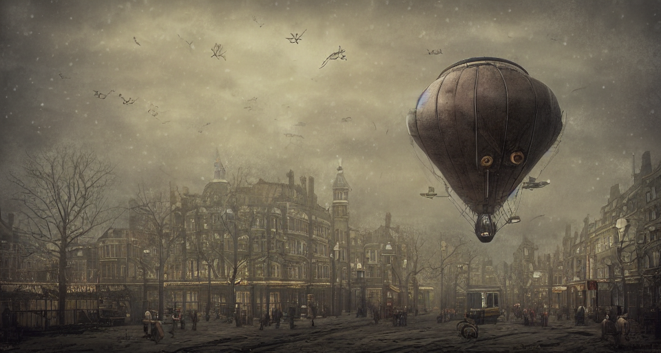 Airship, Sky, Winter, Victorian London, Steampunk, Nicoletta...