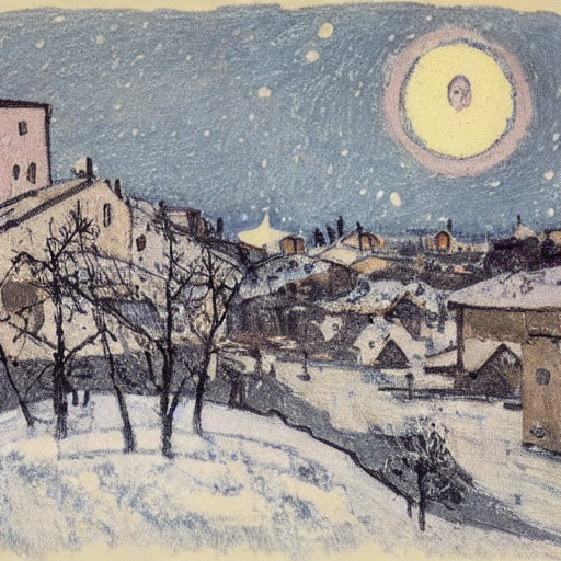 A Tramontane, Silvan Drawing Of A Village, Covered In Snow,...