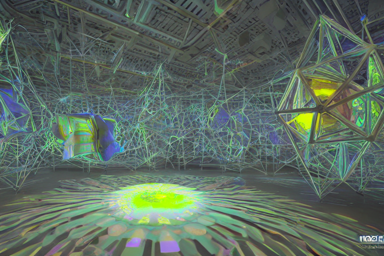 Industrial Sci Fi Geometric Lab Room, Sculpture Of A Icosahe...