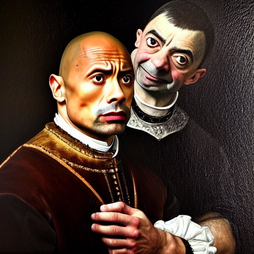 A Renaissance Portrait Of Dwayne Johnson And Mr. Bean, Rowan...