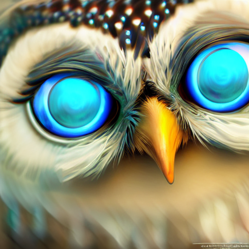 Close Up Owl With Big Blue Eyes Is, A 3 D Render By Android...