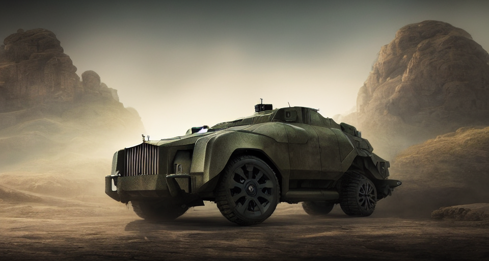 A Militarised Car Designed By Rolls Royce Driving Through Ma...