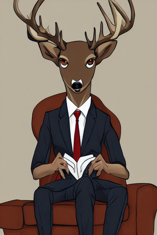 A Portrait Painting Of A Buck In Suit Sitting On A Sofa, In...