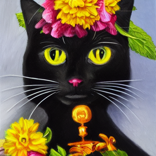 Beautiful Anthromorphic Black Cat In Long Flowing Old Fashio...