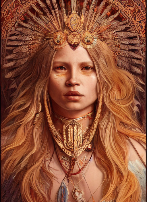 Portrait Of A Dancing Eagle Woman, Beautiful Blonde Haired L...