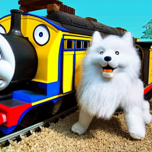 Thomas The Tank Engine Being Attacked By A Samoyed