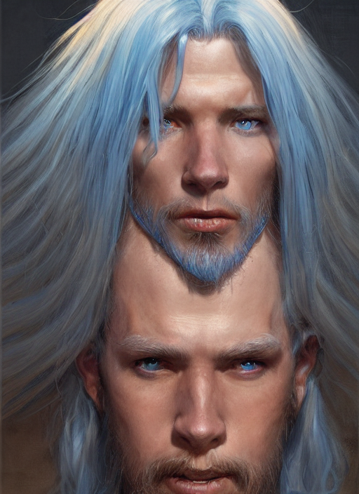 A Portrait Of A Humanoid Male With Light Blue Skin, Gills On...
