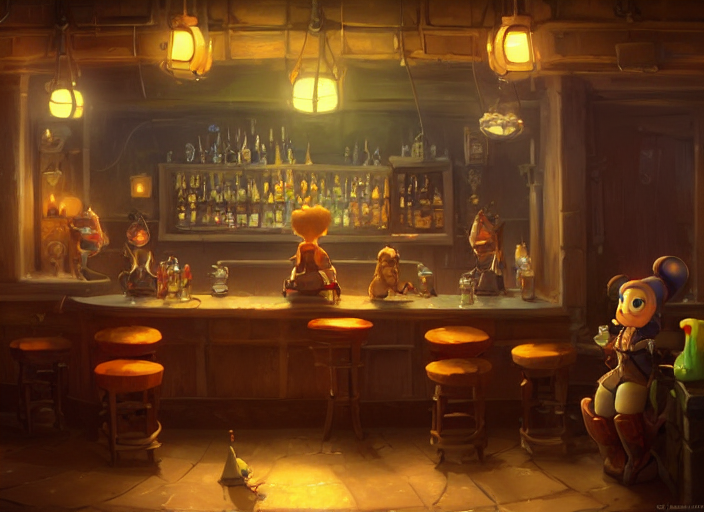 Cute Great Old Ones Sitting In A Bar, Fantasy, Concept Art,...