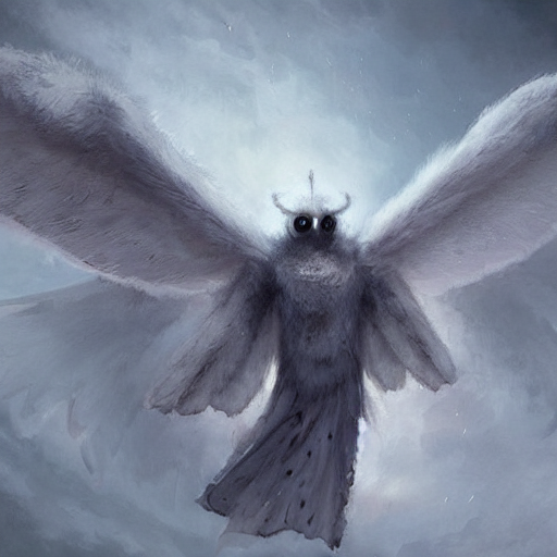 White Fur Mothman, Big Wings On Back, Mothman Moth, Six Arms...