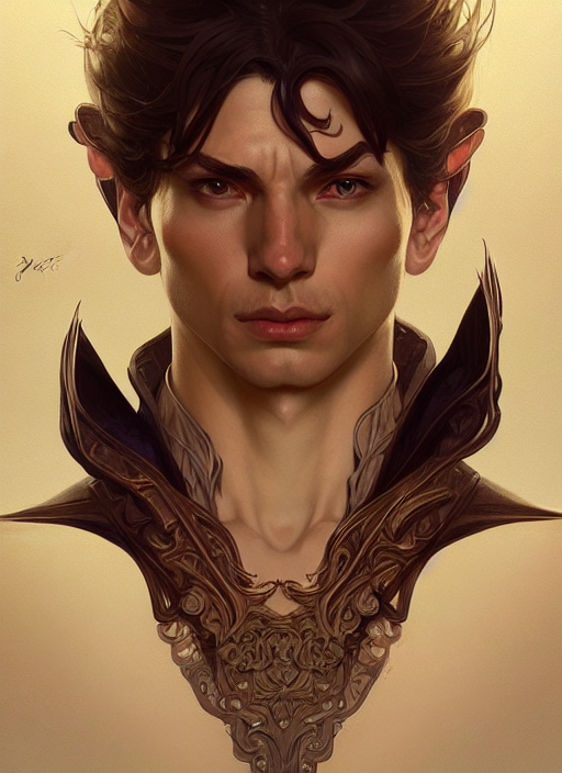 Portrait Of An Handsome Demon, D D, Intricate, Thoughtful,...