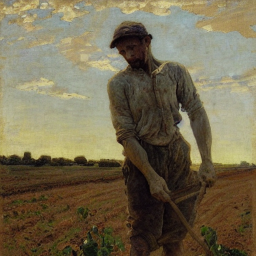 Painting Of A Man Farmer At Work In The Field, By Steve Hust...