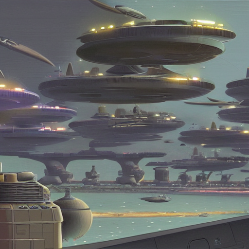 Industrial Spaceport On Coruscant With Ships Taking Off, By...
