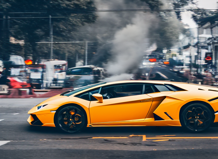 Lamborghini Driving Into Traffic, Action Photography, Smoke,...