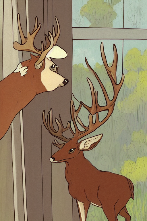 A Painting Of A Buck In Suit Sitting On A Chair Near A Windo...