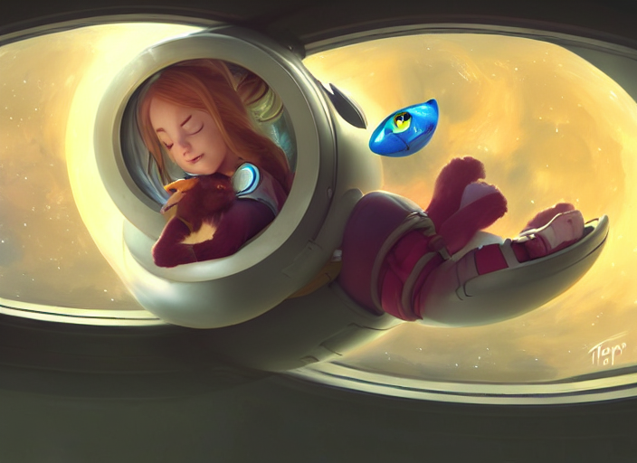 Cute Catgirl Sleeping In A Space Station Pod, Fantasy, Conce...