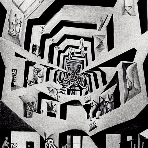M. C. Eschers Relatively Drawing Painted By Salvador Dali