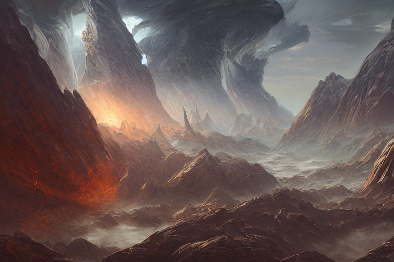 A Wide Shot Angle Of A Tumultuous Landscape Made Of Multiver...