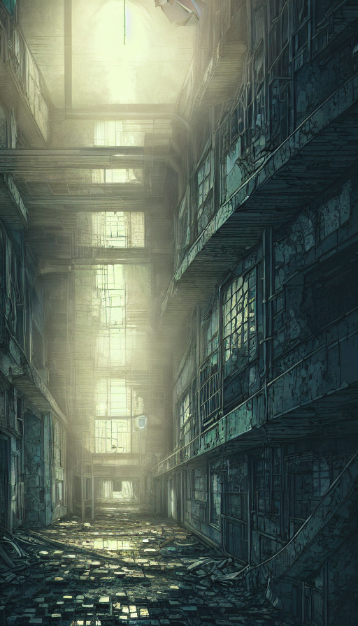 A Beautiful Very Detailed Anime Illustration Of Urbex Abando...
