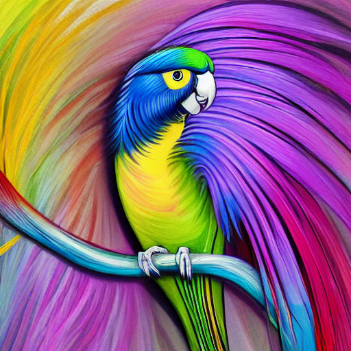 Beautiful Parakeet With Long Colorful Flowing Feathers Blowi...