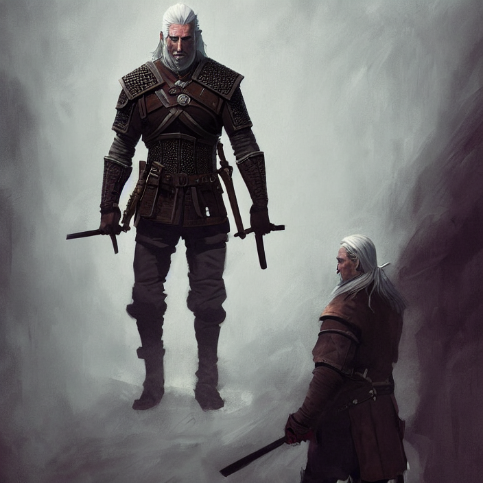 A Painting Of A Full Body Shot Of Geralt Of Rivia By Greg Ru...