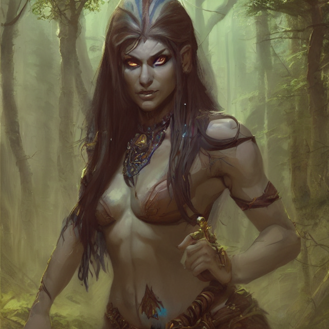 Painted Portrait Of Female Draenei Shaman, World Of Warcraft...