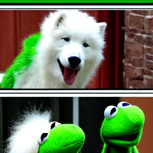 A Samoyed Blackmailing Kermit The Frog