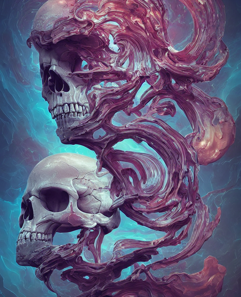 3 D Close - Up Swirly Human Skull Skeleton Ram Skull Portrai...